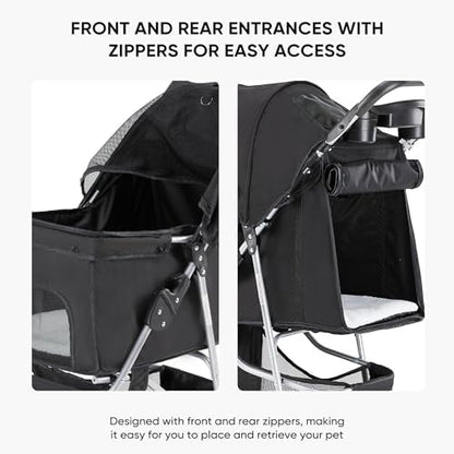 3 Wheel Pet Stroller for Dogs and Cats, Foldable Design