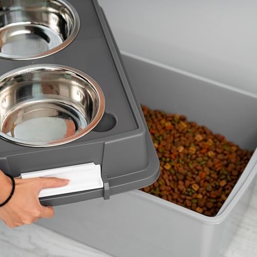 IRIS USA Elevated Dog Bowls 15" H, up to 47 lb Storage, Gray/Dark Gray