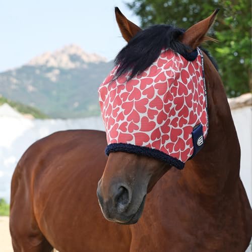 Harrison Howard All Round Mesh Horse Fly Mask UV Protective with Fleece Padded Edging and Fun Prints Forelock Opening Design Mask for Horse Hearts Small