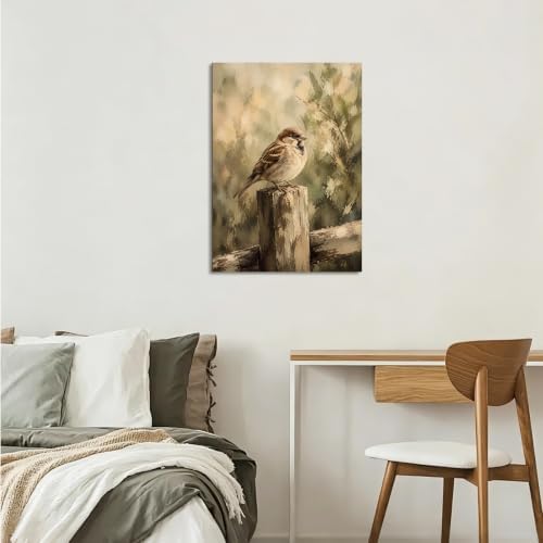 Sparrow Canvas Wall Art 12x16 Inch, Framed Wall Art for Living Room