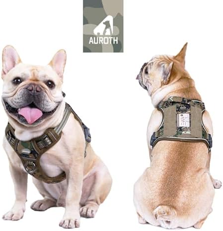 AUROTH Tactical Dog Harness for Small Medium Dogs No Pull Adjustable Pet Harness Reflective K9 Working Training Easy Control Pet Vest Military Service Dog Harnesses Woodland Camo S