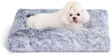 Bedfolks Plush Waterproof Dog Crate Bed, Removable Washable Cover, Faux Fur, 17"x12", Dark Blue