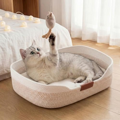 YOUDENOVA Cat Bed, Stimulicat Handwoven Cat Basket with Cushion