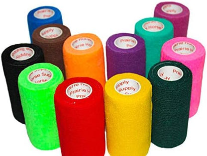 3 Inch Vet Wrap Tape Bulk (Assorted Colors) (Pack of 6) Self Adhesive Adherent Adhering Flex Bandage Grip Roll for Dog Cat Pet Horse