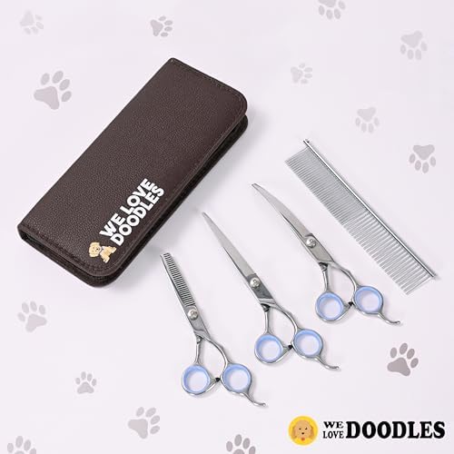 Dog Grooming Scissors Kit, Curved, Straight & Thinning Shears Set, Silver