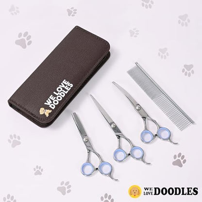 Dog Grooming Scissors Kit, Curved, Straight & Thinning Shears Set, Silver
