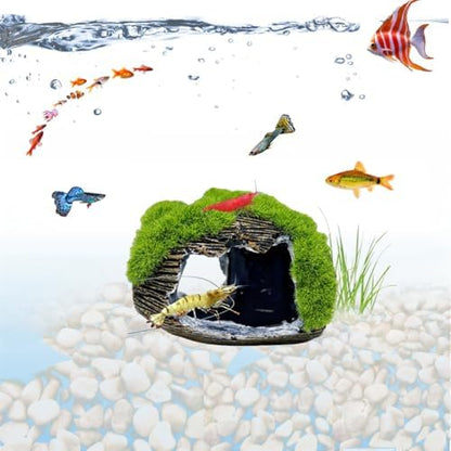 Aquarium Broken Barrel Fish Hide Caves - Cute Cichlids, Guppy, Small Fish, Betta, Shrimp Shelter, Fish Tank Shipwreck Themed Hut For Small Medium Fish Tank Breed Spawn