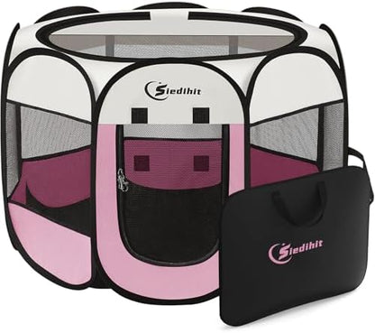 Sieidihit Dog Cat Pet Playpen Puppy Crate Cage Indoor Outdoor, Small Pink