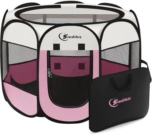 Sieidihit Dog Cat Pet Playpen Puppy Crate Cage Indoor Outdoor, Small Pink