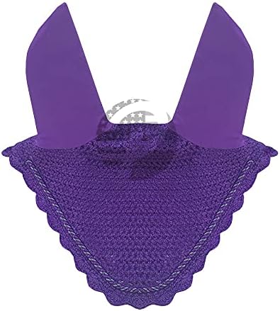 Horse Ear Bonnet Fly Veil Crochet Equestrian with Piping 30 Color Full/COB/Pony (Small/Pony, Purple)