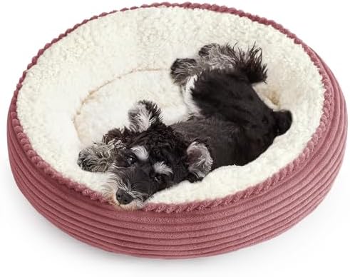 Love's cabin Round Donut Cat and Dog Cushion Bed, 24in Pet Bed for Small or Medium Dogs, Anti-Slip & Water-Resistant Bottom, Soft Durable Fabric Pet Beds, Washable Calming Cat Bed Dusty Rose