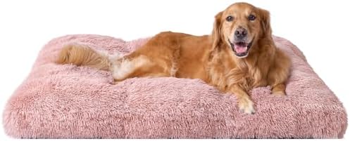 EHEYCIGA Fluffy Dog Crate Bed, Plush Extra Large Dog Pillow, Pink