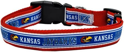 Pets First Collegiate PET Collar New Version Kansas Jayhawks Dog Collar, Size Large. Best Sports Team Color for Dogs & Cats. A Shiny & Colorful Dog & Cat Collar Licensed by The NCAA