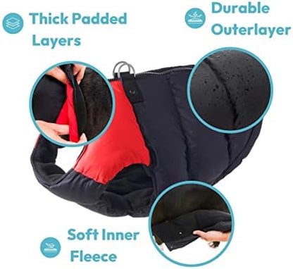 Gooby Green Polyester Dog Jacket - Large, 15.0 pounds +, Water Resistant, Fleece Lined Vest with Leash Ring - Cold Weather Coat for Small Breeds