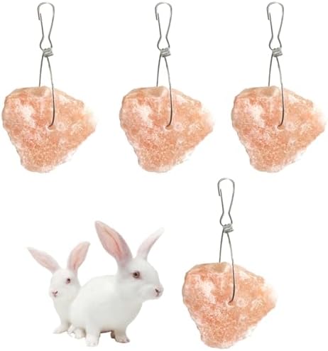 PINVNBY Salt Blocks for Rabbits,4 Pieces Himalayan Small Pets Lick Salt Block Natural Mineral Salts with Hook Hanging Small Animals Chew Toys for Horses Bunny