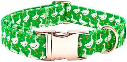 Summer Dog Collar, Animal Print Durable Metal Collar Cute Green Boy Dog Collars Adjustable Pet Collar for Small Medium Large Dogs