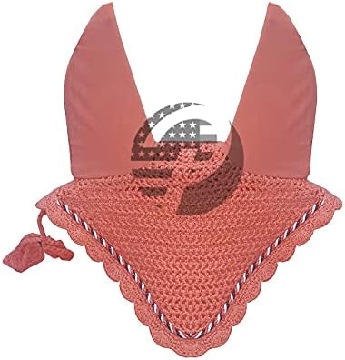 Horse Ear Bonnet Fly Veil Crochet Equestrian with Piping 30 Color Full/COB/Pony (Large/Full, Carrot)