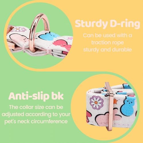 Easter Dog Collar, Colorful Rabbit Print Pet Collars Pink Cute Durable Metal Buckle Girl and Boy Dog Collars Adjustable for Small Medium Large Dogs