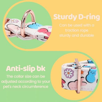 Easter Dog Collar, Colorful Rabbit Print Pet Collars Pink Cute Durable Metal Buckle Girl and Boy Dog Collars Adjustable for Small Medium Large Dogs