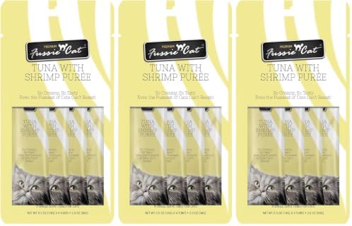 Fussie Cat Tuna with Shrimp Puree 4 Count (Pack of 3)