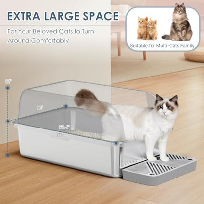 Suzzipaws 2 Pack XL Enclosed Stainless Steel Cat Litter Box for Multi-Cats