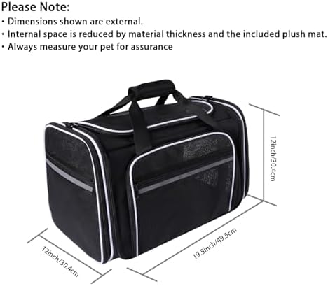 TSA Airline Approved Large Pet Travel Carrier,4 Sides Expandable with 2 Mesh Pockets,3 Entry, Soft Sided Collapsible Dog Carrier for 2 Cats,Kittens,Puppies,Dog, X-Large, Black & White