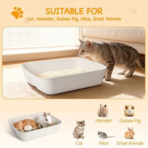 Disposable Litter Boxes for Cats, Durable and Water Resistant, Sustainable Large Disposable Litter Box, Disposable Cat Litter Boxes for Indoor/Travel Use, Standalone or as Liner (White, Large 5-Pack)