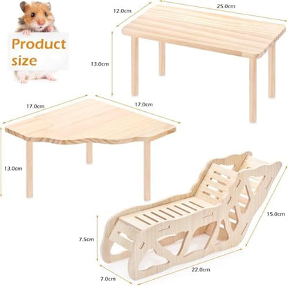 3-Piece Set Hamster Cage Accessories Wooden Hamster Platform Toys for Dwarf Syrian Hamsters Gerbils Other Small Pets