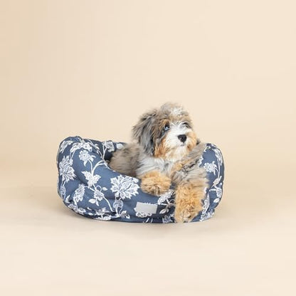 Fringe Studio INDIENNE Coastal Blue 20" W x 19" D x 8" H Small Round Cuddler, 100% Cotton Canvas Exterior, Machine Washable, PetShop Collection (203016)
