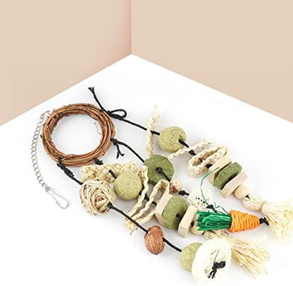Bissap Bunny Chew Toy, Rabbits Cage Hanging Chew Toys and Treats Grapevine Wreaths Rattan Ring with Snacks for Guinea Pigs Chinchillas Hamsters Rats and Other Small Pets Teeth Grinding