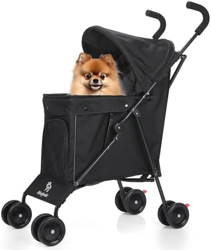 Wedyvko Umbrella Dog Stroller, Travel Portable Pet Stroller for Small Puppy Dogs & Cats, Up to 33 lbs, Black