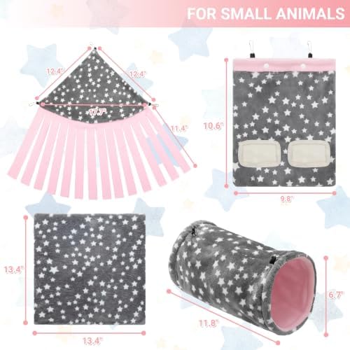 Guinea Pig Hideout, 4 Pack Tunnel & Mat & Corner Hide & Hay Bag