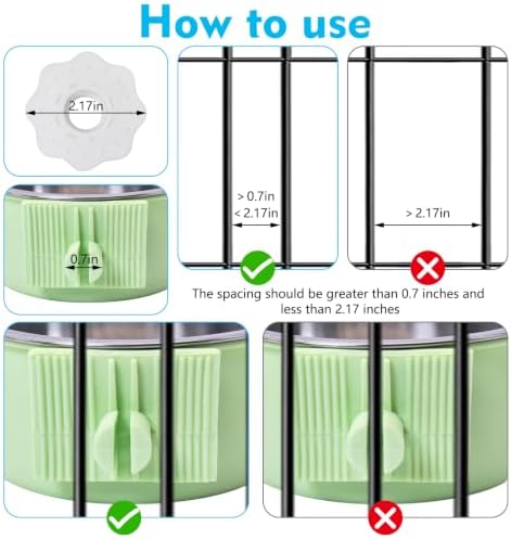 kathson Crate Dog Bowl, Removable Stainless Steel Hanging Pet Cage Bowl Food & Water Feeder Coop Cup for Cat, Puppy, Birds, Rats, Guinea Pigs (3 PCS, Size: M, Blue, Green, Pink)