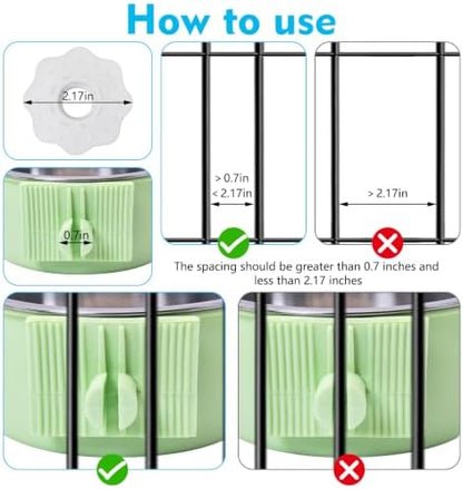 kathson Crate Dog Bowl, Removable Stainless Steel Hanging Pet Cage Bowl Food & Water Feeder Coop Cup for Cat, Puppy, Birds, Rats, Guinea Pigs (2 PCS, Size: M, Blue and Pink)