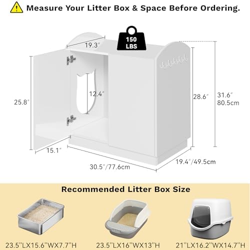 DWVO Large Hidden Litter Box Furniture with Hooks
