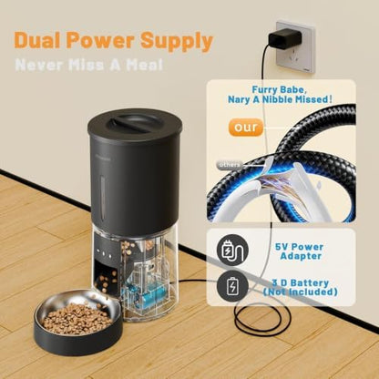 4.2L Automatic Cat Feeder,2.4G WiFi Timed Auto Cat Food Dispenser with 10s Voice Recorder,Dual Power Supply,4.2L Auto Cats Feeder(Black,Single Bowl)