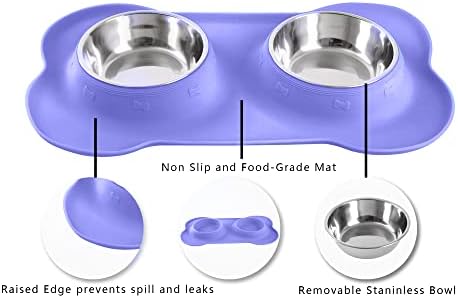 Hubulk Pet Dog Bowls 2 Stainless Steel Dog Bowl with No Spill Non-Skid Silicone Mat + Pet Food Scoop Water and Food Feeder Bowls for Feeding Small Medium Large Dogs Cats Puppies (Large, Purple)