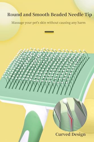 Self Cleaning Slicker Dog Brush for Small Long-Haired Breeds (Green)