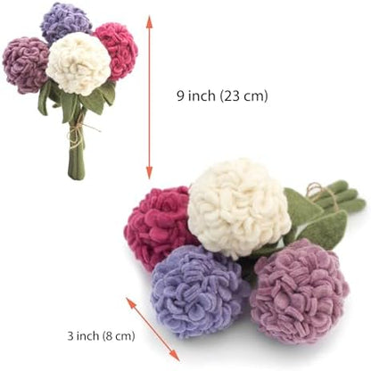 Glaciart One Felt Hydrangea Artificial Flowers Bouquet - 4 pcs|Reusable, Washable and Essential Oil Ready Multi Color Artificial Flowers w/Bendable Wire Stem |Great Gift or Home/Event Decorations