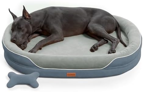CWAWZ XXL Orthopedic Dog Bed, 53 in. Dog Bed for Large Sized Dogs with Full-Surround Bolsters, Dual-Sided Dog Cooling Beds with Memory Foam, Washable Pet Sofa Couch with Nonslip Bottom, Dark Grey