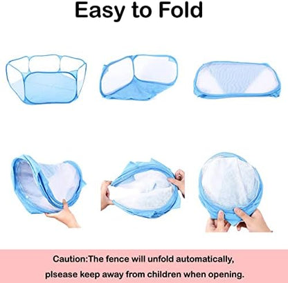 Guinea Pig Playpen Rabbit Cage Breathable & Transparent Small Animal Cage, Pop Open Outdoor/Indoor Exercise Fence, Portable Yard Fence for Guinea Pig Rabbit Hamster Chinchilla (Blue)