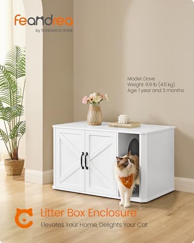Feandrea Litter Box Enclosure, Modern Cat Litter Box, Front Entry