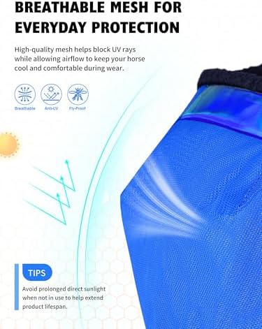 Harrison Howard Reinforced Horse Fly Mask with Mirror PVC Brow Support, Enhanced Eye Space, UV Protection Signature Blue S