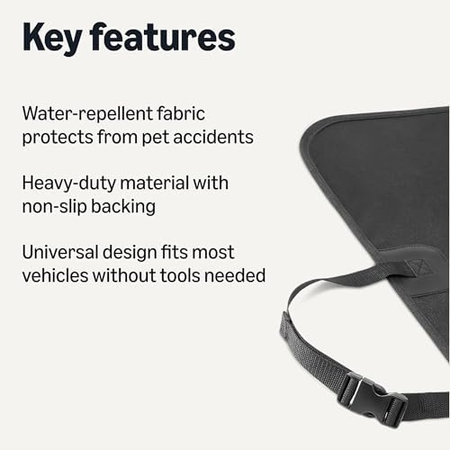 Amazon Basics Dog Car Seat Cover for Pets, 100% Water Repellent, 600D Heavy Duty, Black, Universal Fit with Non-Slip Backing