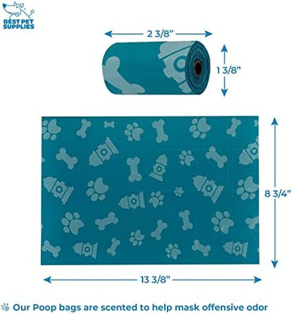 Best Pet Supplies Dog Poop Bag Holder Leash Attachment with Reusable Dispenser for Travel, Walking, Park, and Outdoor Use, Durable with Clip-On - Turquoise, Pack of 2, Plastic Dispenser w/30 Bags