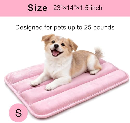 Dog Bed Mat, Reversible Dog Crate Pad with Washable Kennel Mat and Soft Foam, Flat Pet Bed for Dogs & Cats, for Crates Carriers & Travel (Pink, 23" L*14" W*1.5" Th)