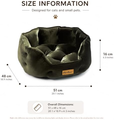 Olive Green Cat Bed for Indoor Cats, Removable Cushion Bed