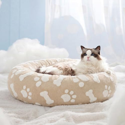 LE SURE Shown on TV Jacquard Donut Cute Cat Beds Indoor,Sand 20x20x6in
