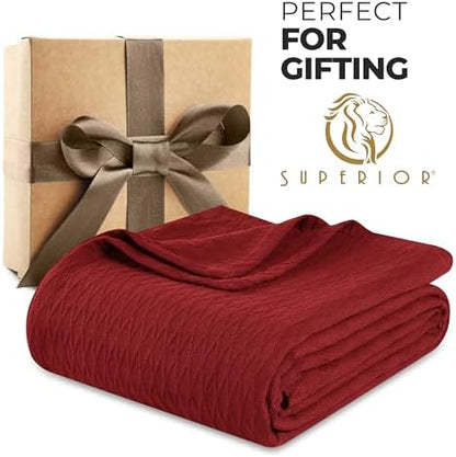 Superior Cotton Blanket, Lightweight, Breathable Bedding, Throw, Burgundy