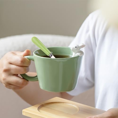 BigNoseDeer Cute Easter Bunny Mugs with 3D Rabbit Inside Kawaii Ceramic Rabbit Coffee Mug with Spoon Cute Gifts Easter Gifts Gag Gifts for Women White Elephant Gifts for Adults 12oz (Green)